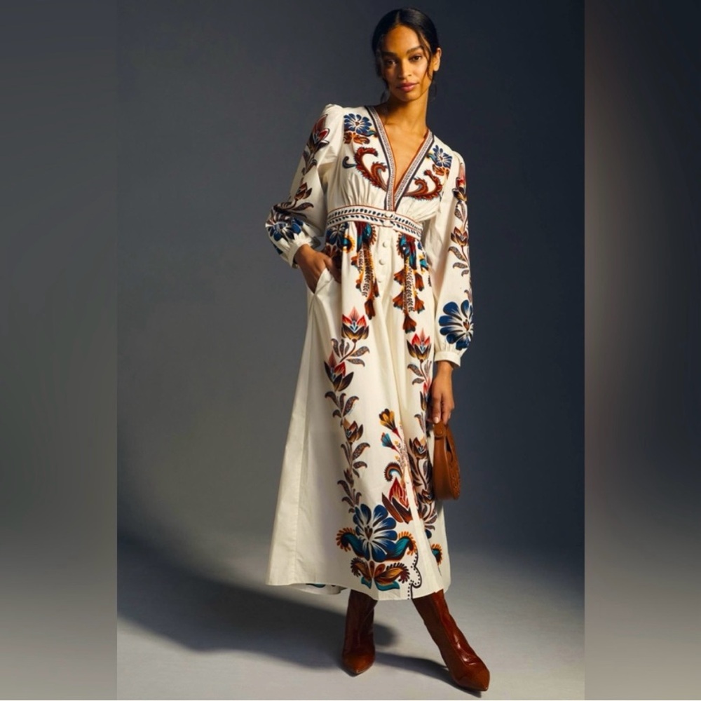 FARM Rio Cream Maxi Dress with Multicolor Floral Design